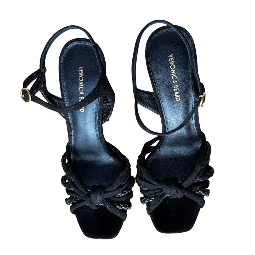 Veronica Beard Platform Sandals Size 7.5 Flavia Black Leather Suede Ankle Straps